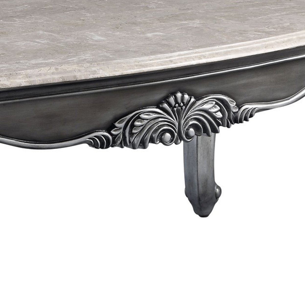 Coffee Table With Marble Top And Queen Anne Legs, Gray- Saltoro Sherpi
