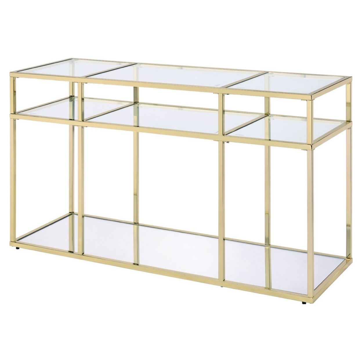 3 Tier Sofa Table With Glass Shelves And Metal Frame, Gold- Saltoro Sherpi