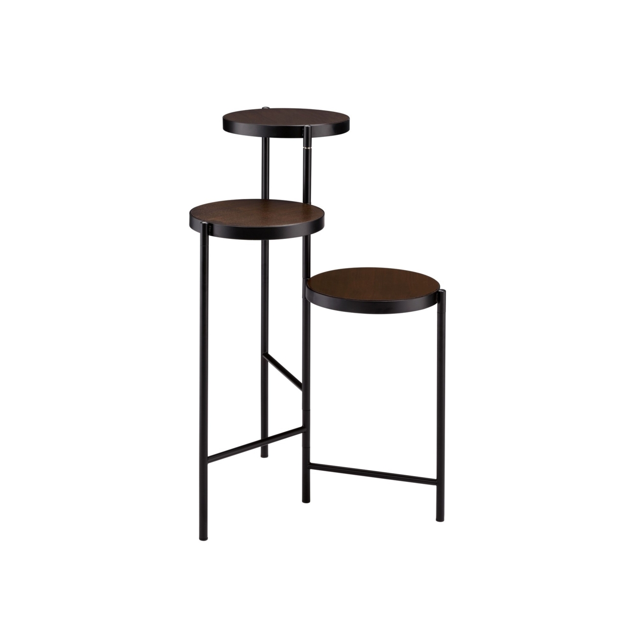 3 Tier Plant Stand With Round Wooden Shelves And Foldable Design, Black- Saltoro Sherpi