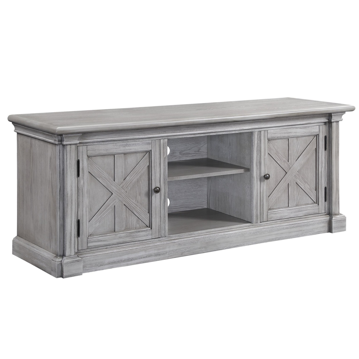 TV Stand With MDF 2 Door Storage And Farmhouse Style, Gray- Saltoro Sherpi