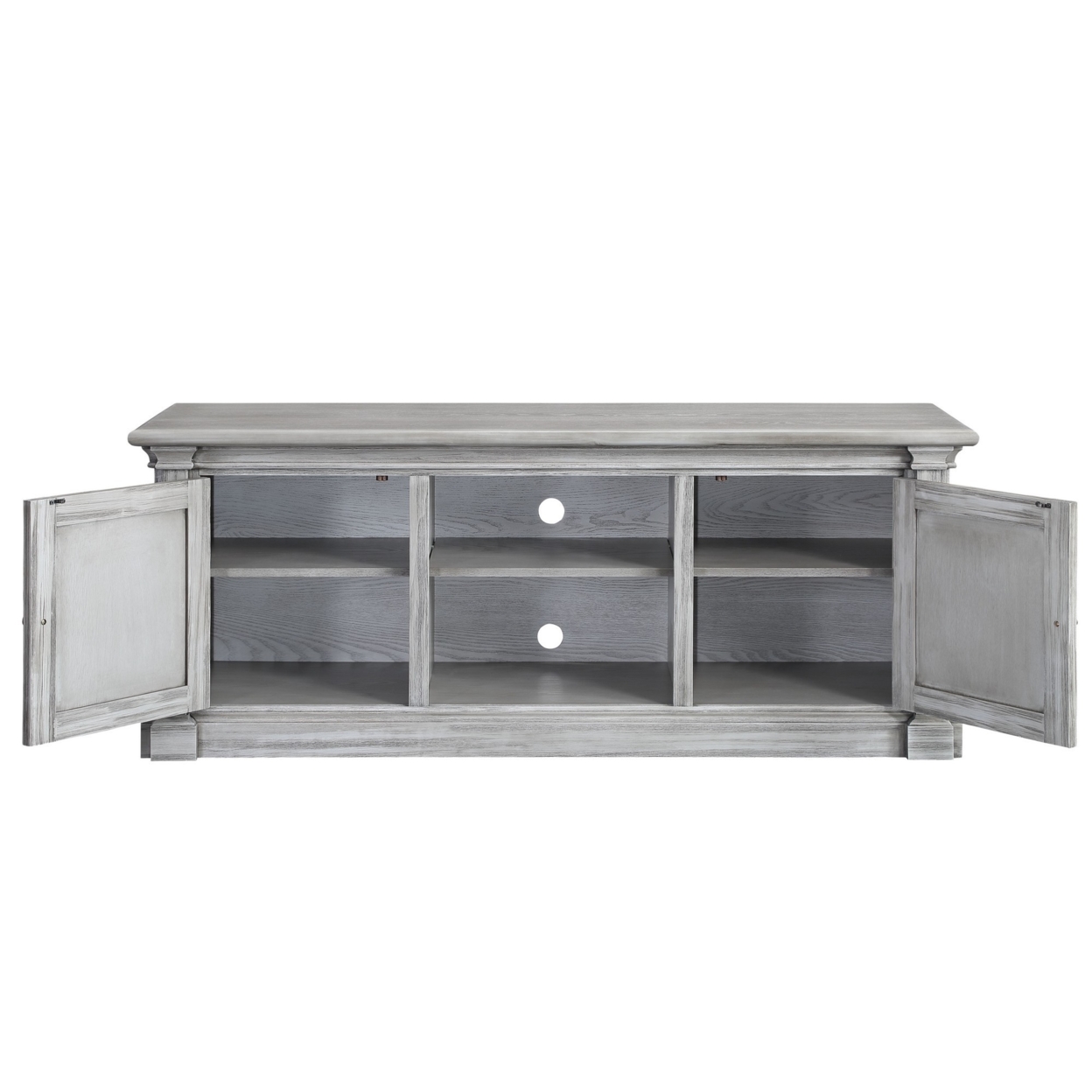 TV Stand With MDF 2 Door Storage And Farmhouse Style, Gray- Saltoro Sherpi