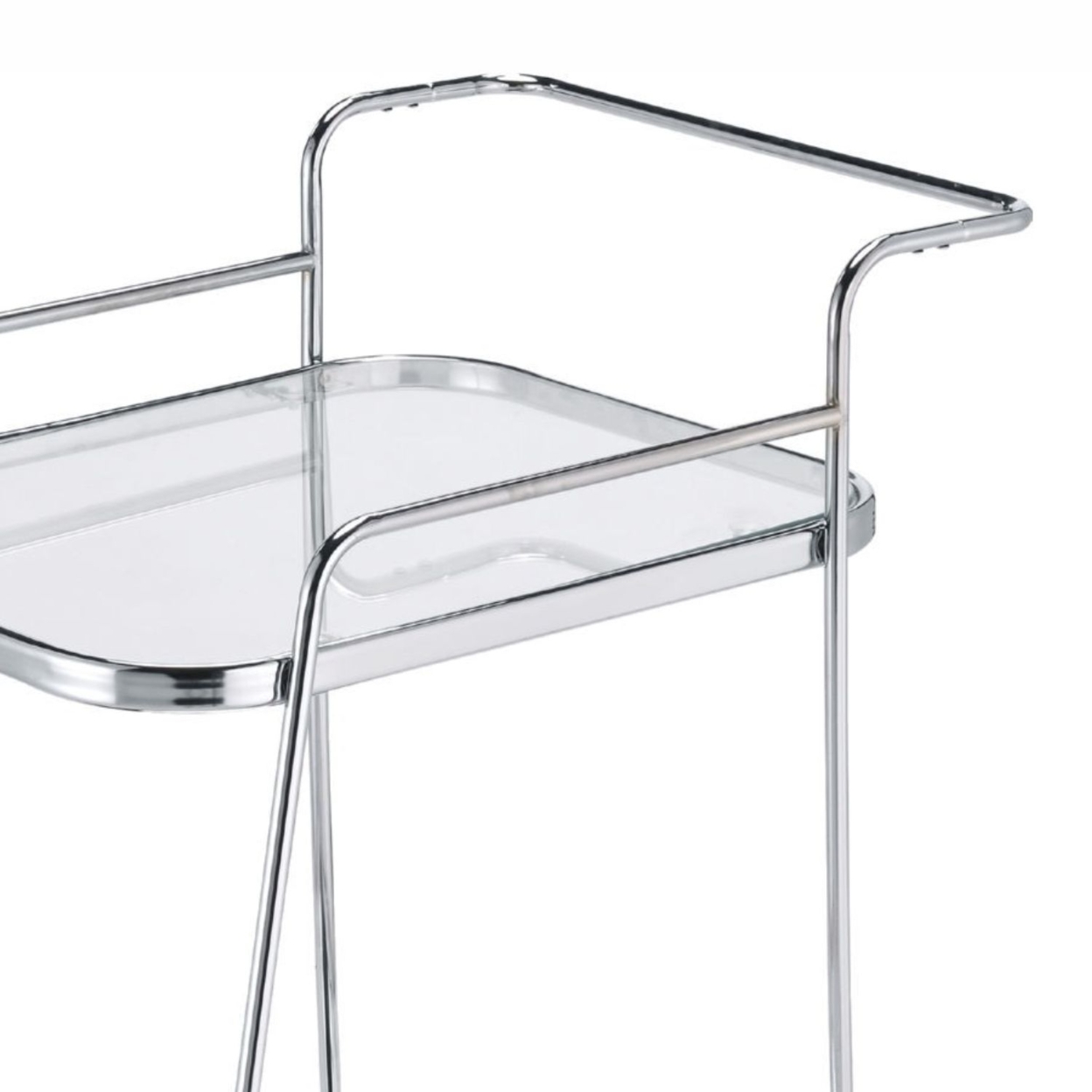 Clear Glass 2-Tier Serving Cart With Chrome Finish- Saltoro Sherpi