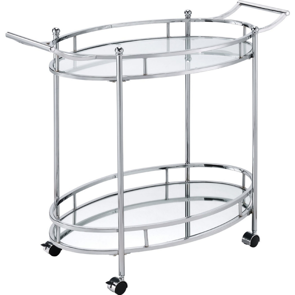 Serving Cart With Tubular Frame And 2 Tier Glass Shelves, Chrome- Saltoro Sherpi