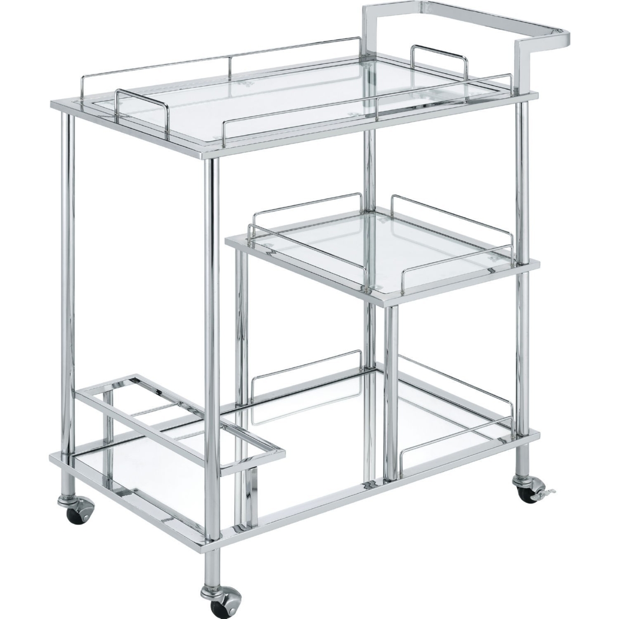 3 Tier Serving Cart With Glass Shelves And Metal Frame, Chrome- Saltoro Sherpi