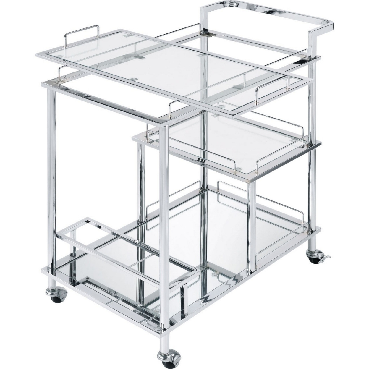 3 Tier Serving Cart With Glass Shelves And Metal Frame, Chrome- Saltoro Sherpi