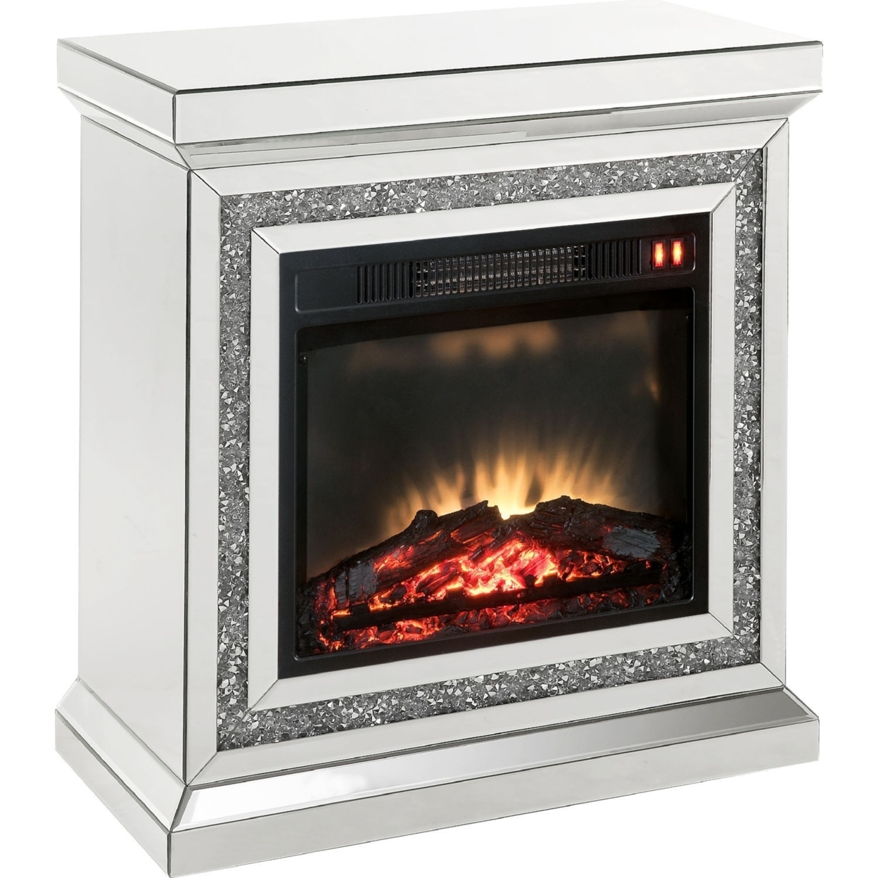 LED Fireplace With Remote Control And Mirrored Inserts, Silver- Saltoro Sherpi