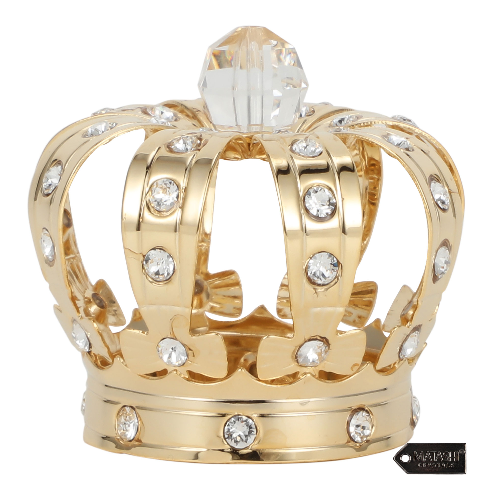 24K Gold Plated Crystal Studded Crown Ornament With Velvet Pouch By Matashi