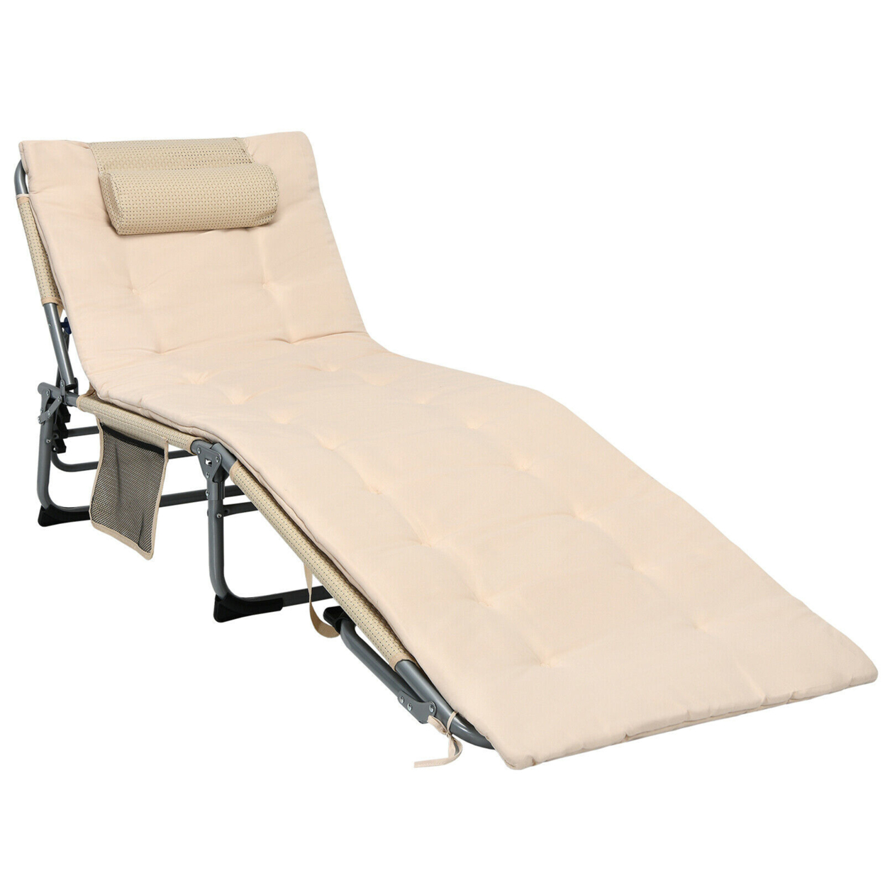 4-Fold Oversize Padded Folding Chaise Lounge Chair Reclining Chair - Beige