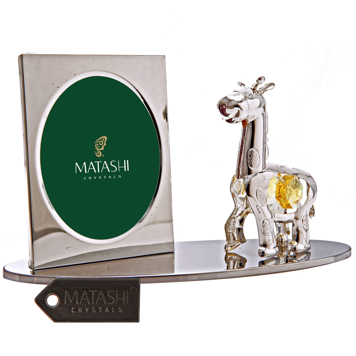 Matashi Silver Plated Picture Frame With Crystal Studded Cartoon Giraffe Figurine On A Base Gift For Christmas Mother's Day Birthday