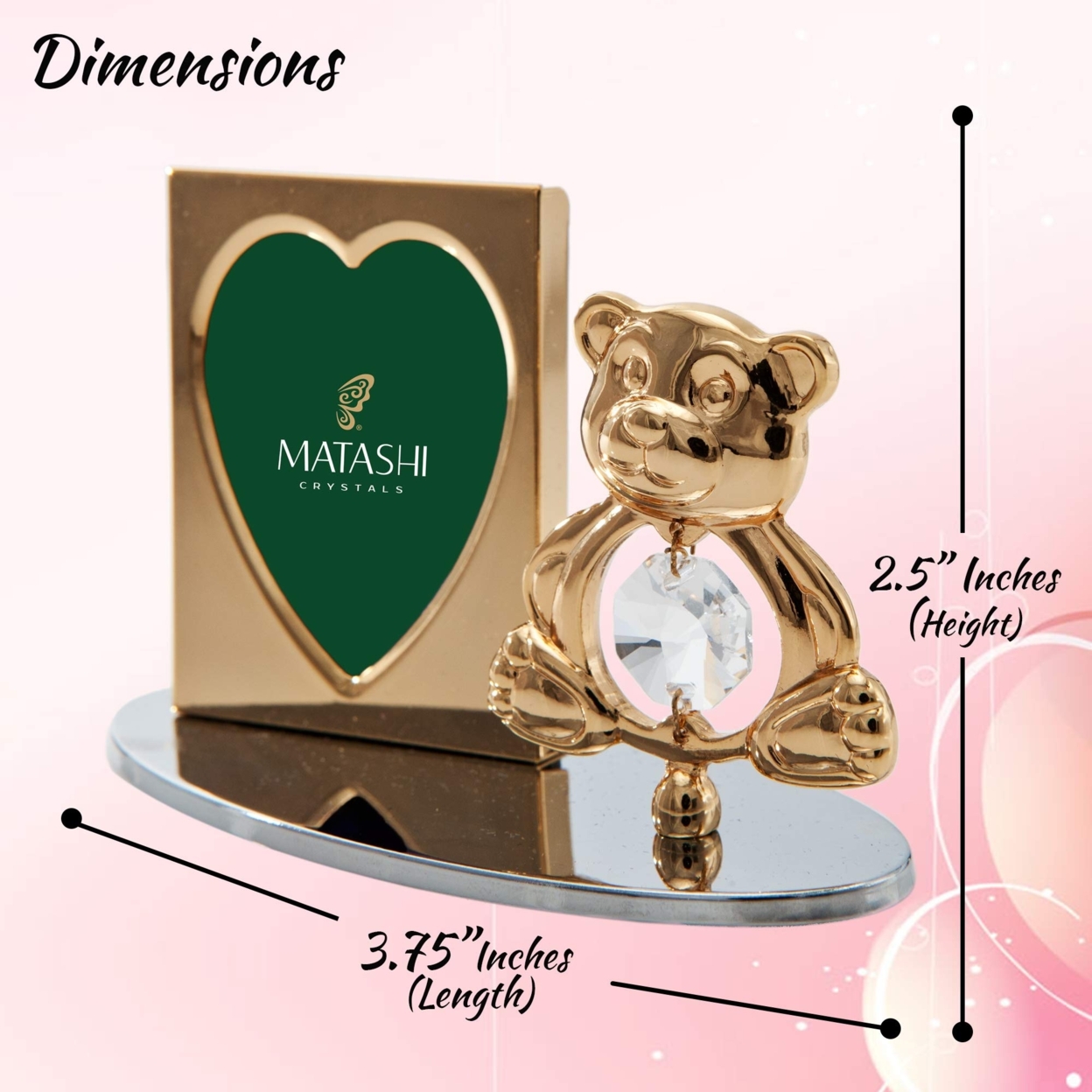 Matashi 24k Gold Plated Picture Frame Desk Set With Crystal Decorated Teddy Bear Figurine On A Silver Base Gift For Christmas Mother's Day