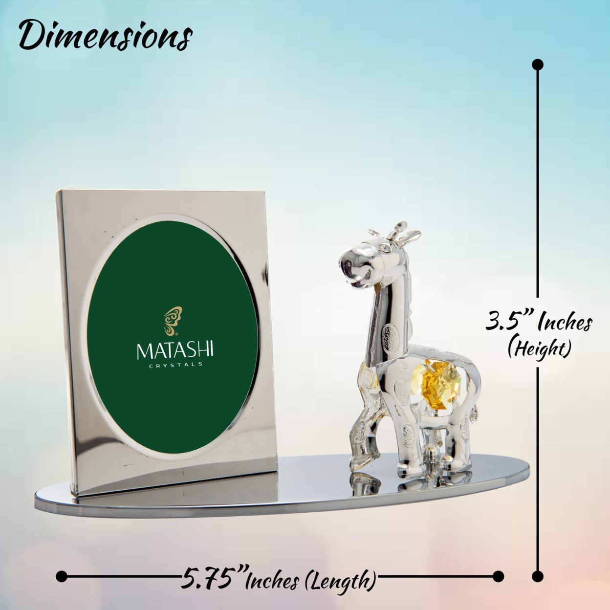 Matashi Silver Plated Picture Frame With Crystal Studded Cartoon Giraffe Figurine On A Base Gift For Christmas Mother's Day Birthday