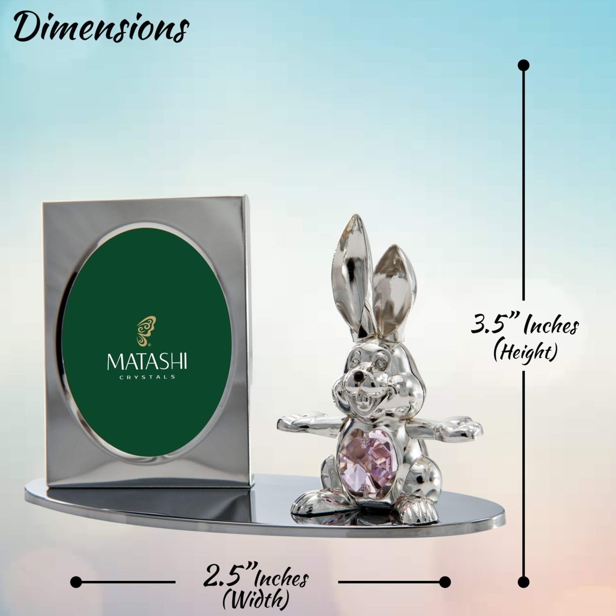 Matashi Silver Plated Picture Frame With Crystal Decorated Cartoon Bunny Figurine On A Base Gift For Christmas Mother's Day Birthday