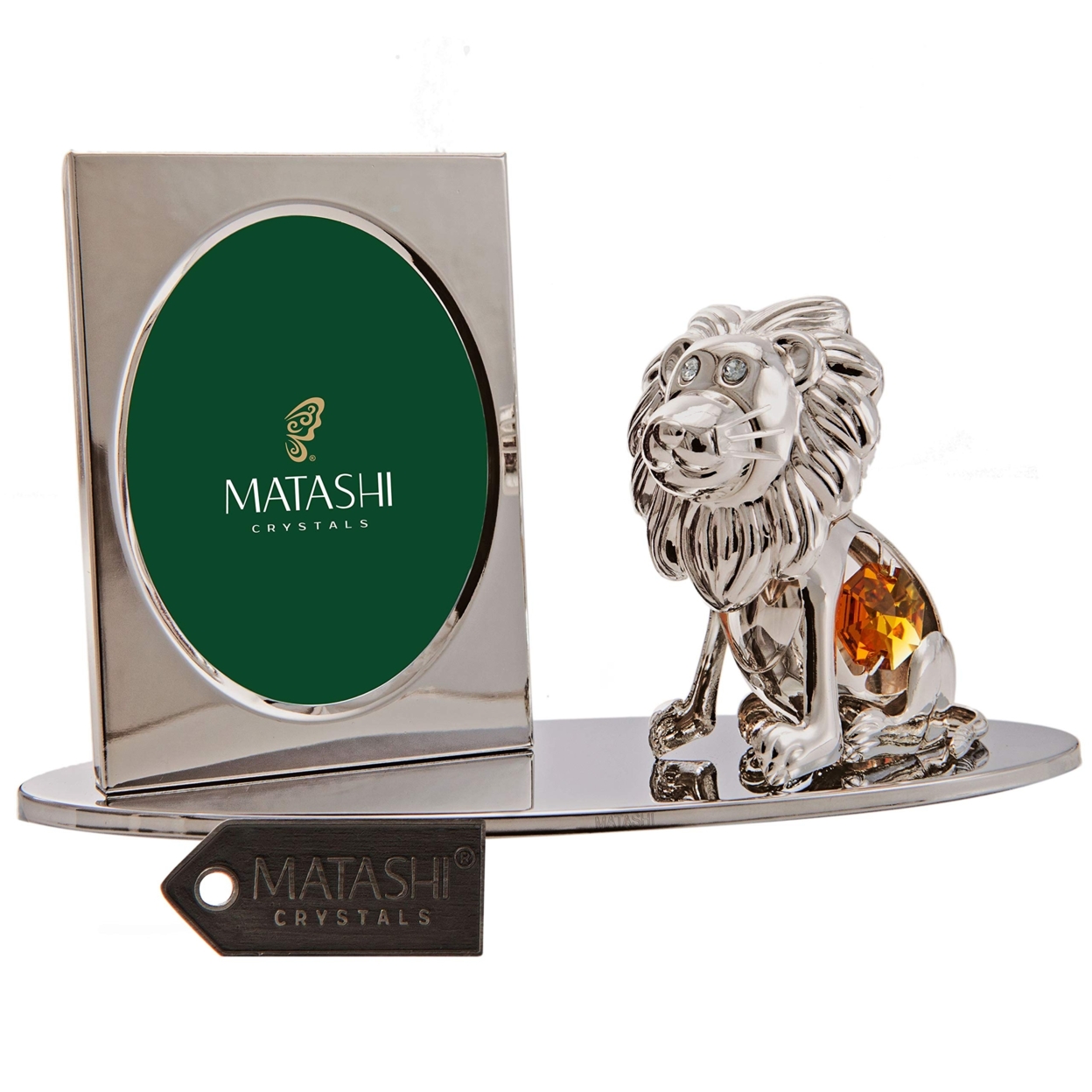 Matashi Silver Plated Picture Frame With Crystal Studded Cartoon Lion Figurine On A Base Gift For Christmas Mother's Day Birthday