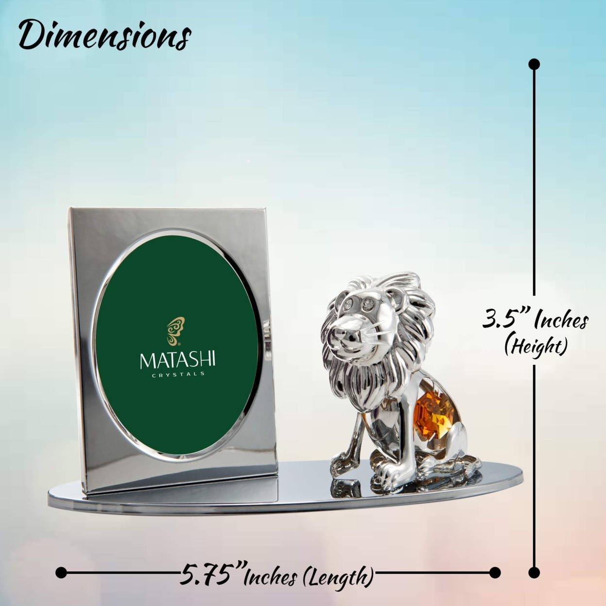 Matashi Silver Plated Picture Frame With Crystal Studded Cartoon Lion Figurine On A Base Gift For Christmas Mother's Day Birthday
