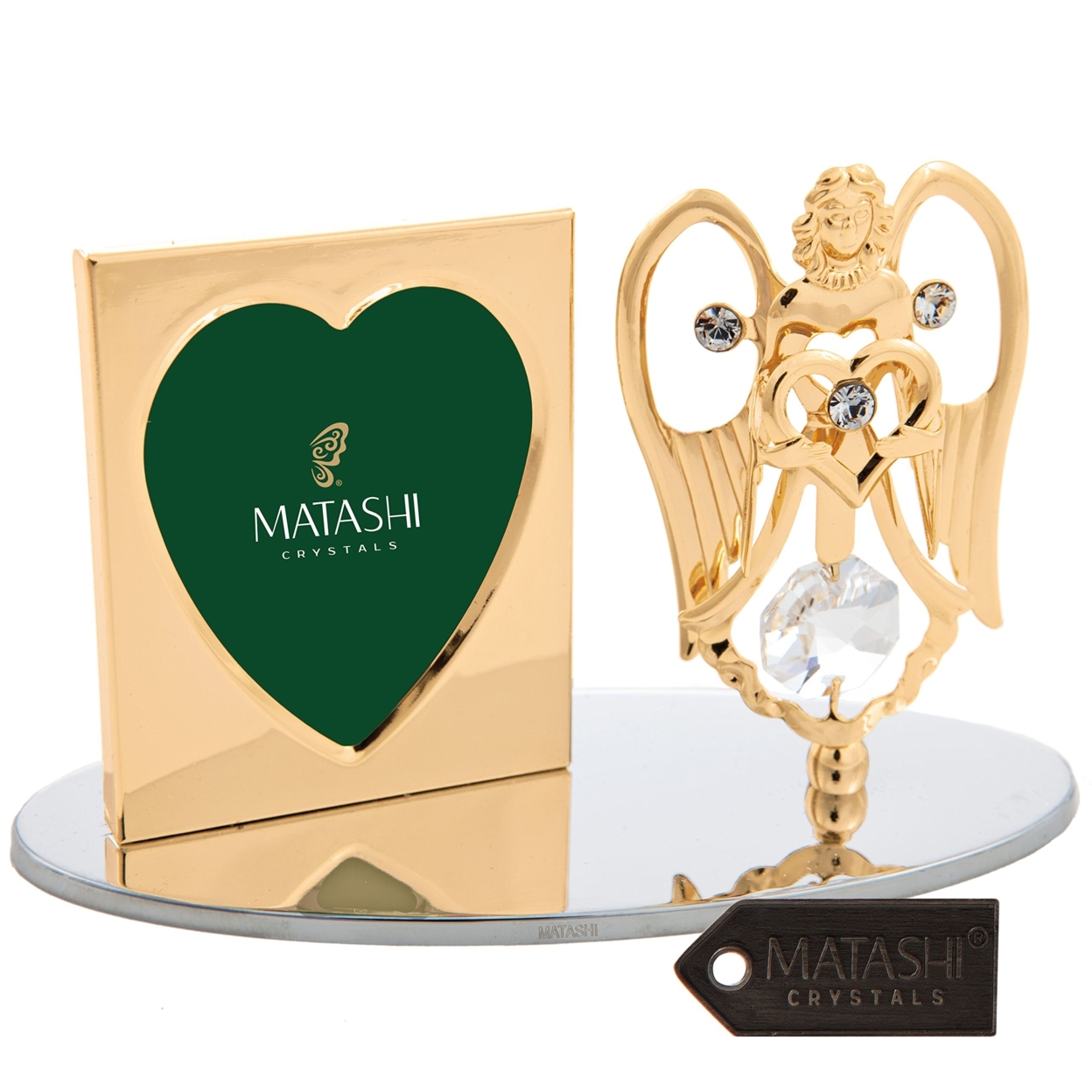 Matashi 24K Gold Plated Angel Holding A Heart Picture Frame Made With Crystals Gift For Christmas Mother's Day Birthday Valentine's Day