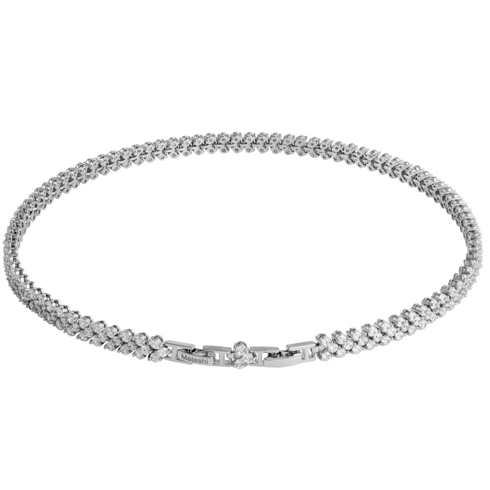 Matashi Rhodium Plated Necklace W Crystal Link Rope Chain Design & Crystals Women's Jewelry Gift For Christmas Valentine's Day