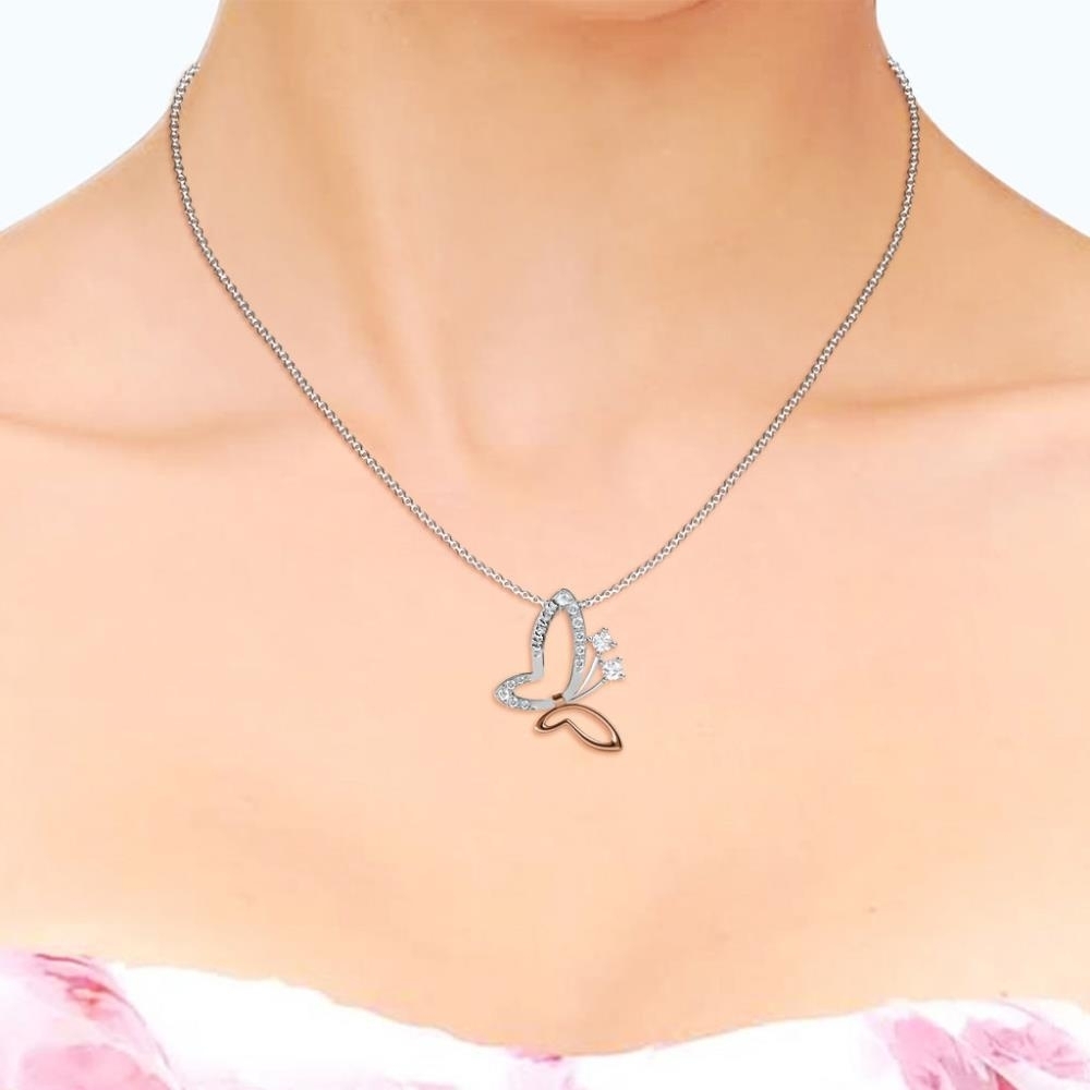 Matashi White Gold & Rose Gold Plated Butterfly Pendant Necklace W Clear Crystals Women's Jewelry Gift For Christmas Valentine's Day