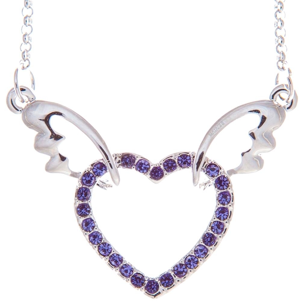 Matashi Rhodium Plated Necklace W Winged Heart Design W 16 Extendable Chain & Purple Crystals Women's Jewelry Gift For Christmas