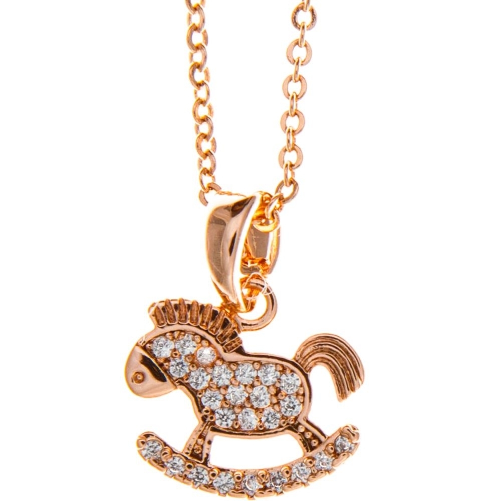 Matashi Rose Gold Plated Necklace W Rocking Horse Design & 16 Extendable Chain W Crystals Women's Jewelry Gift For Christmas