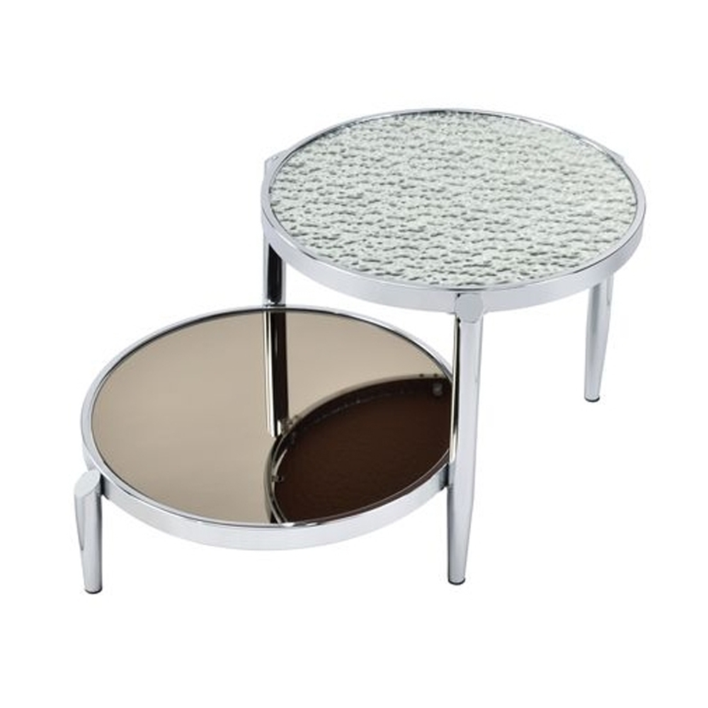 Twin Top Coffee Table With Tubular Rounded Legs, Silver- Saltoro Sherpi