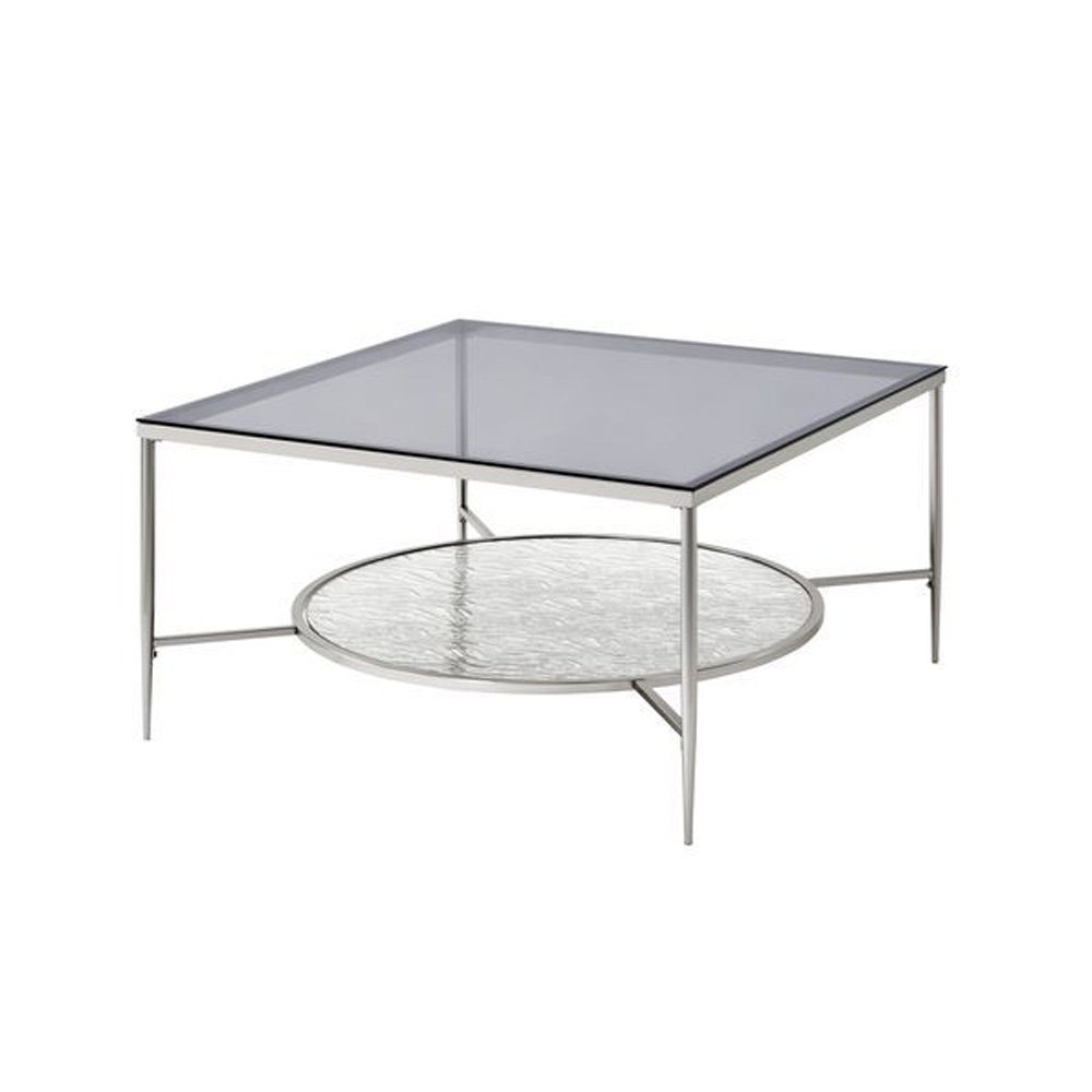 Coffee Table With Textured Round Shelf, Silver- Saltoro Sherpi