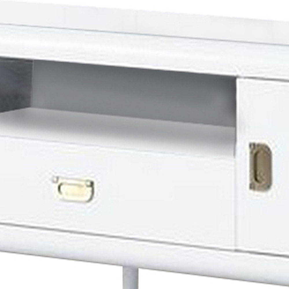 TV Stand With 1 Drawer And High Glossy Look, White- Saltoro Sherpi