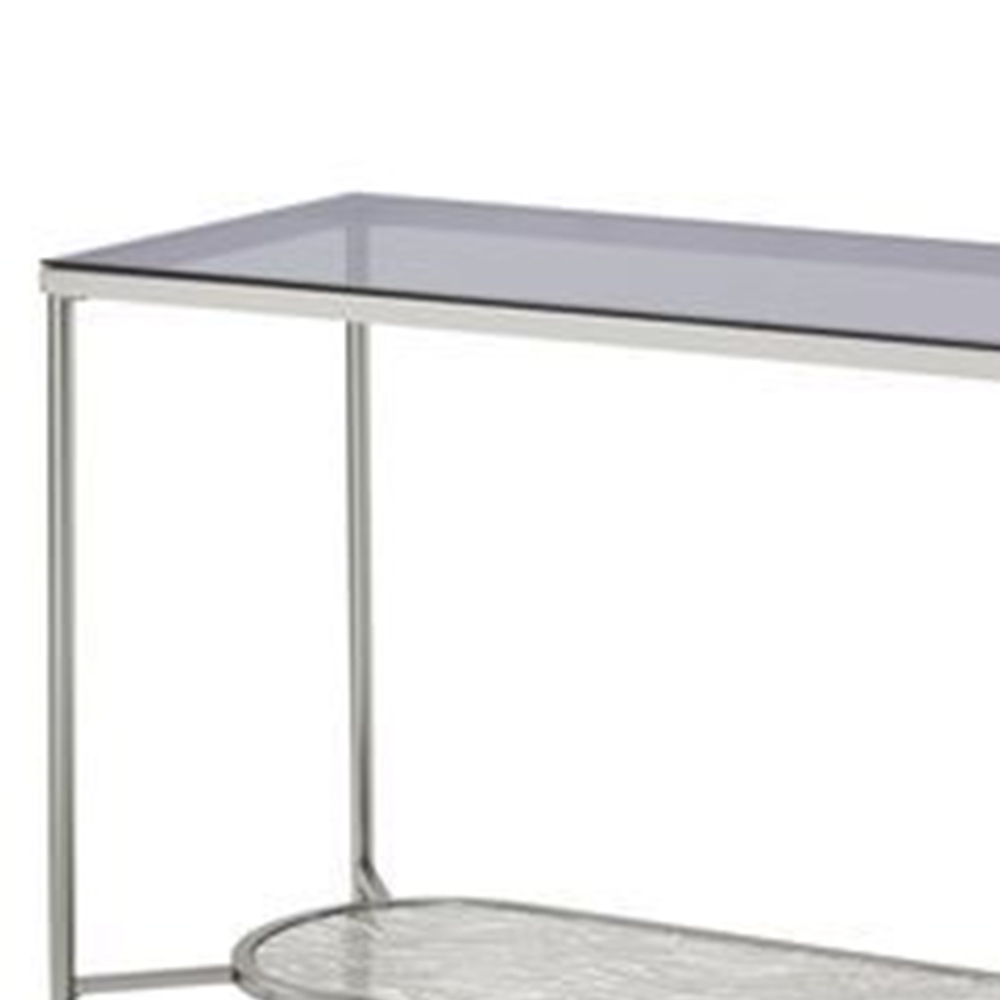 Sofa Table With Textured Obround Shelf, Silver- Saltoro Sherpi