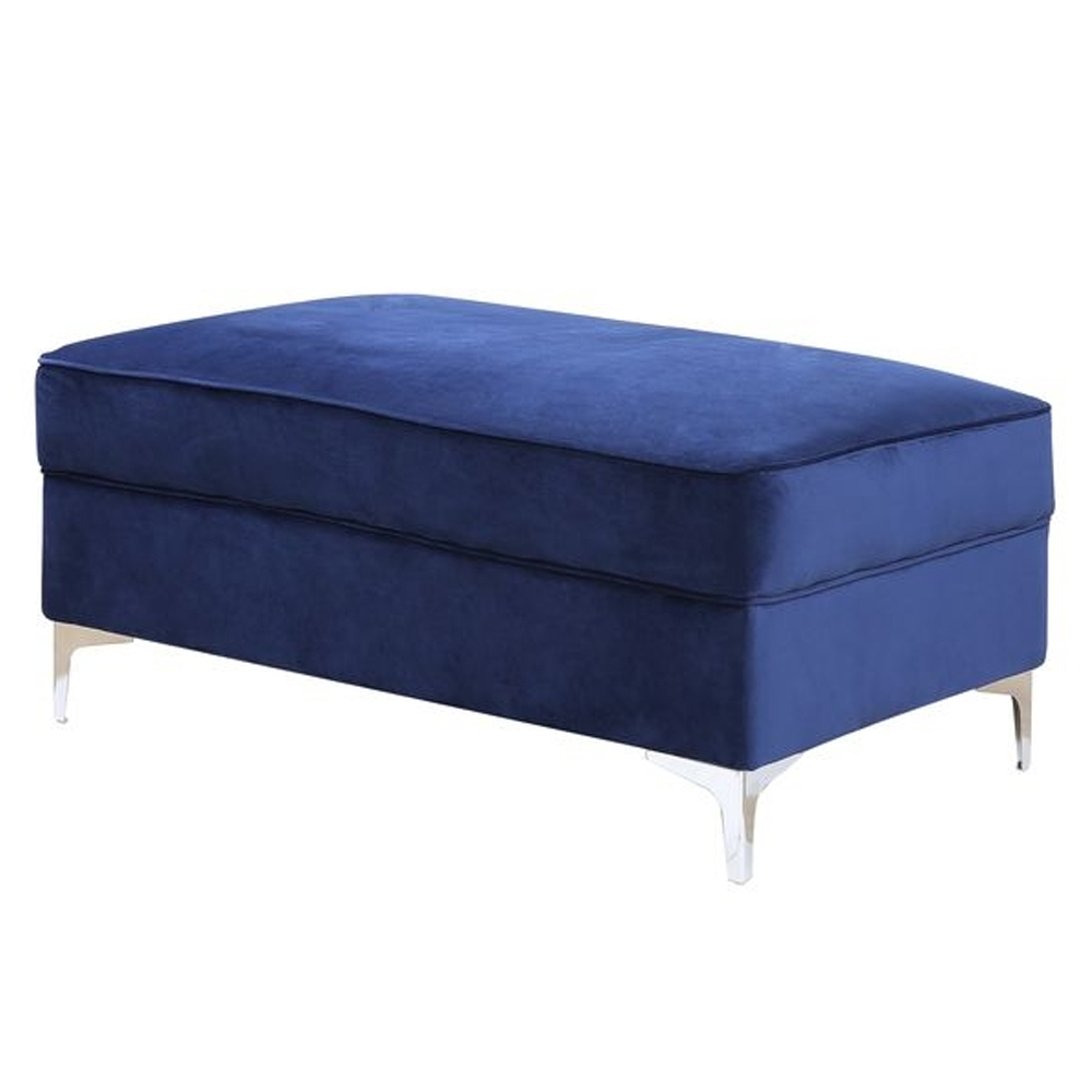 Ottoman With Cushioned Seat And Angled Metal Feet, Blue, Saltoro Sherpi