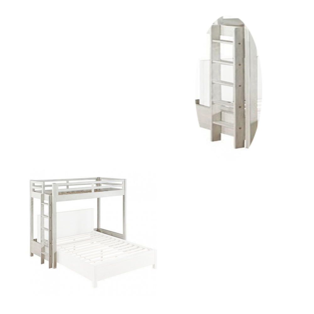 Twin Loft Bed With 1 Queen Bed And Fixed Ladder, White- Saltoro Sherpi