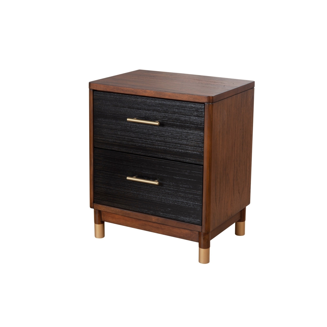 Nightstand With 2 Drawers And Round Legs, Brown And Black- Saltoro Sherpi