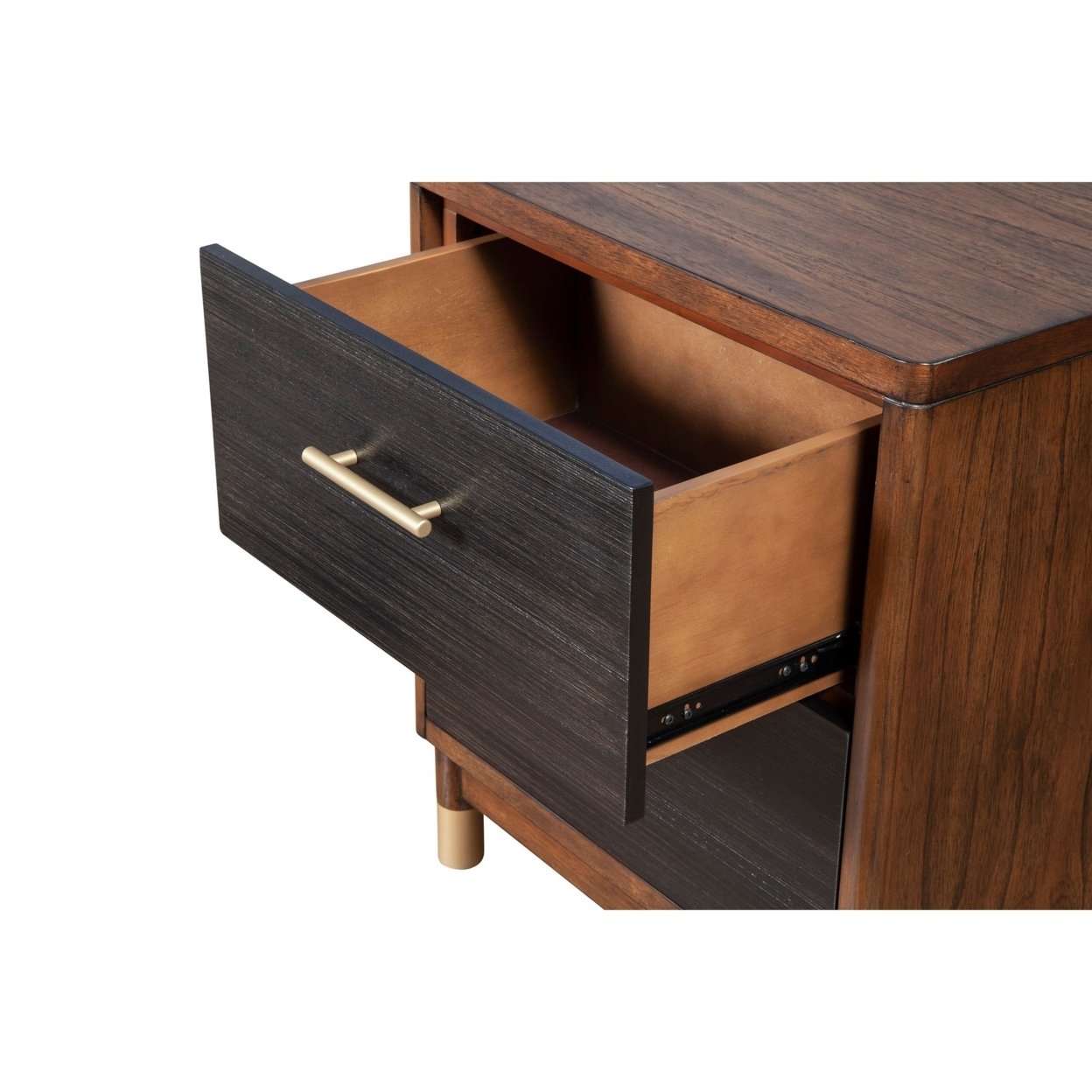 Nightstand With 2 Drawers And Round Legs, Brown And Black- Saltoro Sherpi