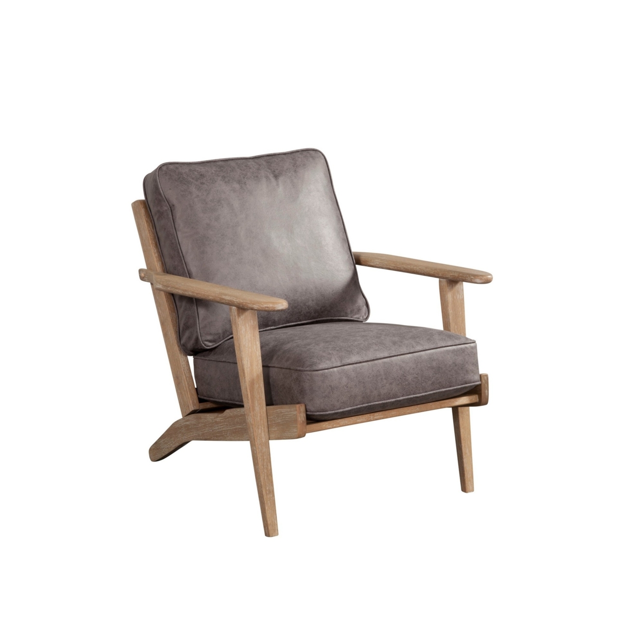 Lounge Chair With Leatherette Seat And Wooden Frame, Gray- Saltoro Sherpi