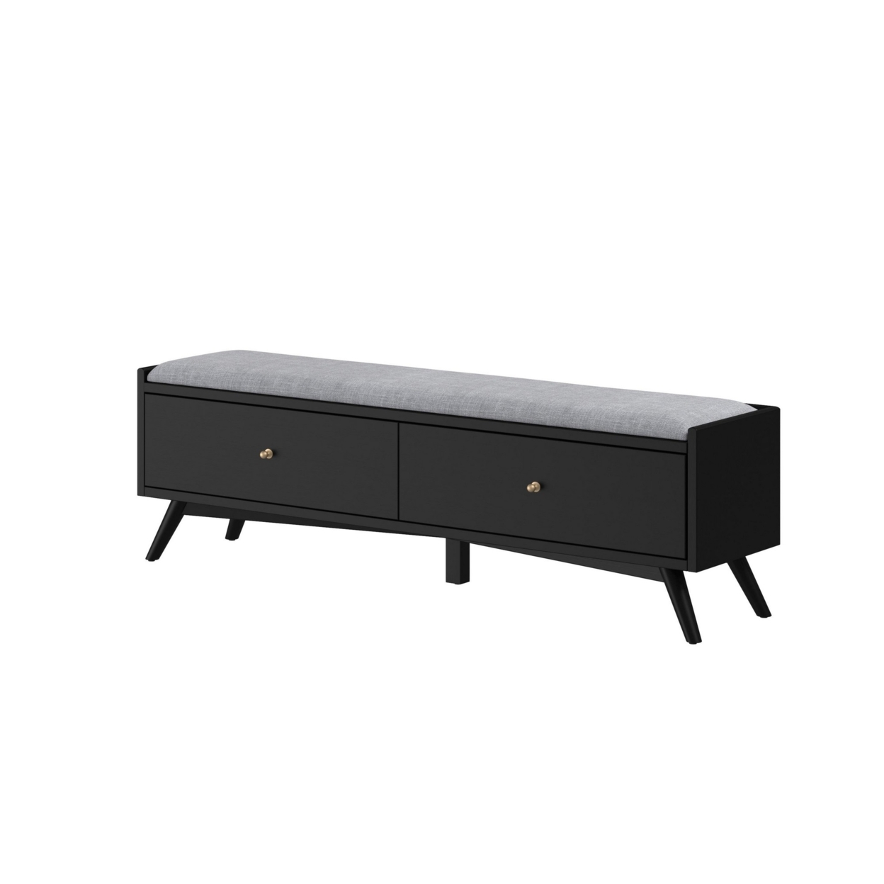 Bench With Fabric Padded Seat And 2 Drawers, Black- Saltoro Sherpi