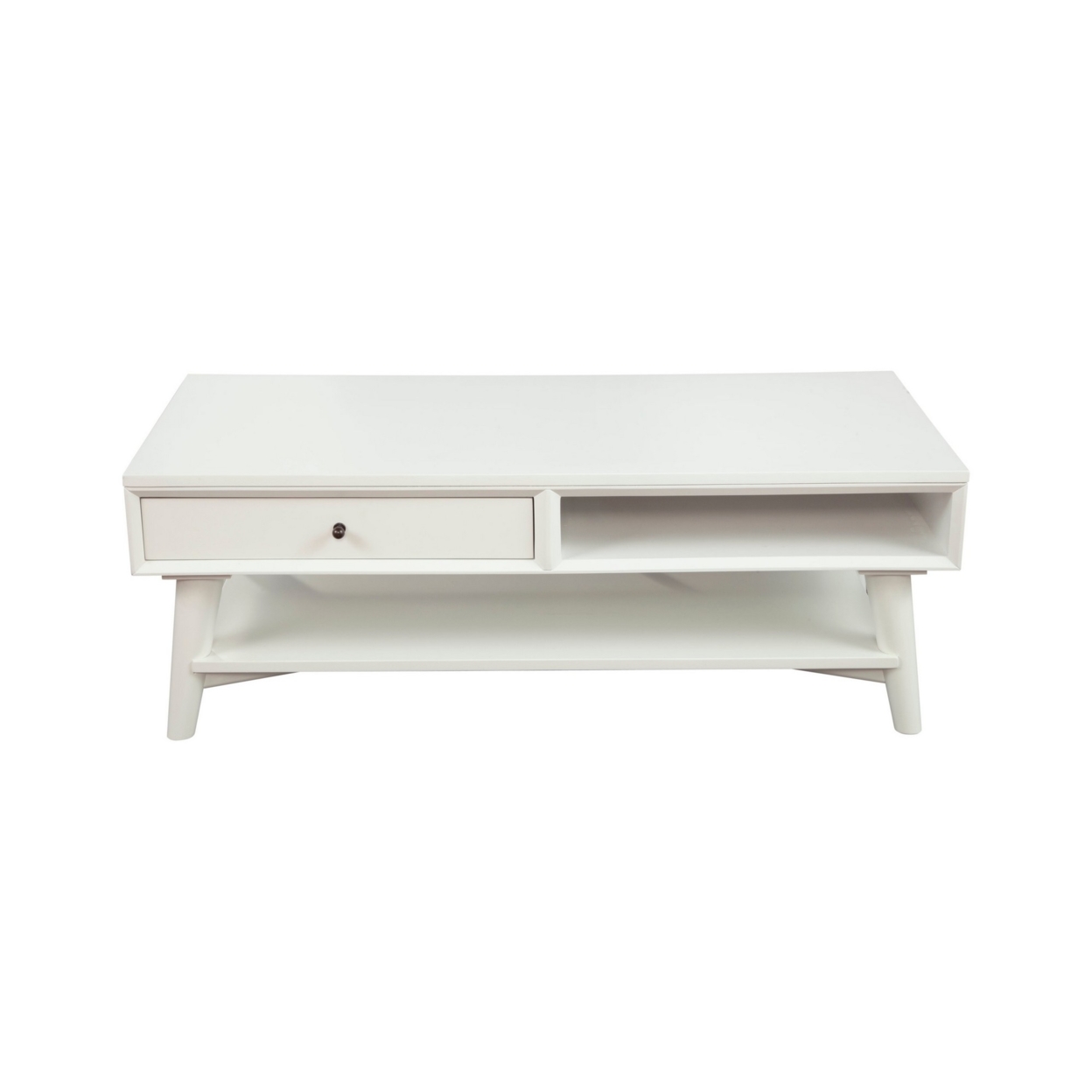 Coffee Table With 1 Drawer And Open Shelf, White- Saltoro Sherpi
