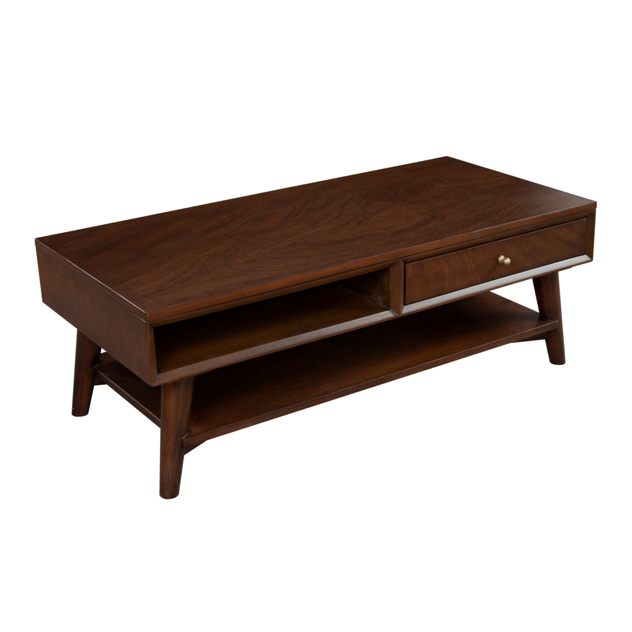 Coffee Table With 1 Drawer And Open Shelf, Walnut Brown- Saltoro Sherpi