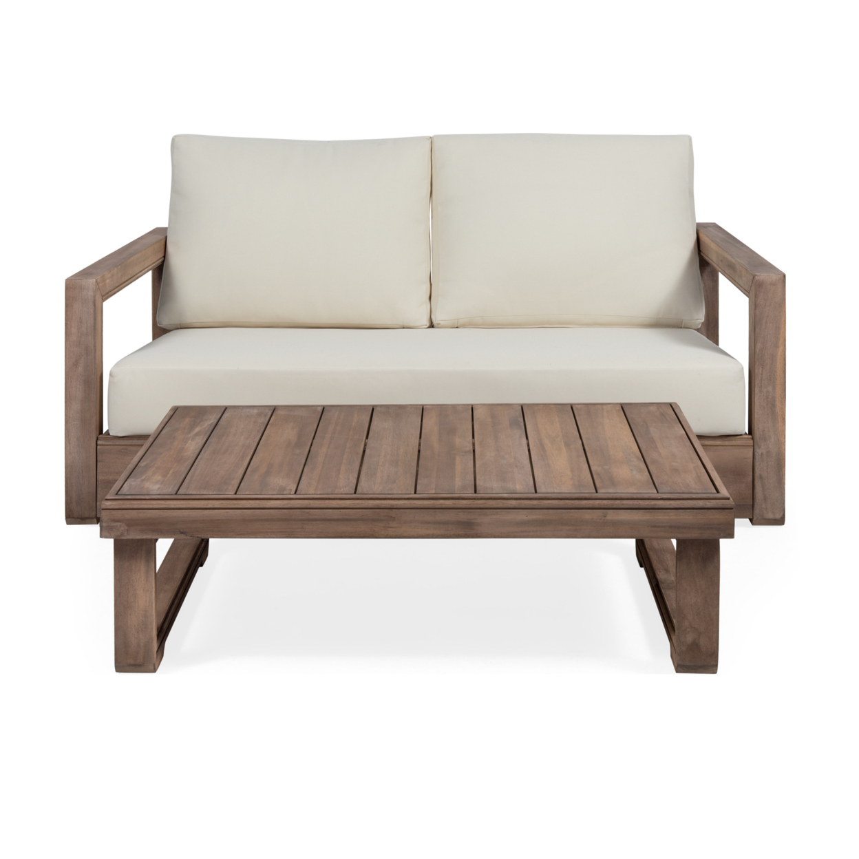 Andrae Outdoor Acacia Wood Loveseat Set With Coffee Table