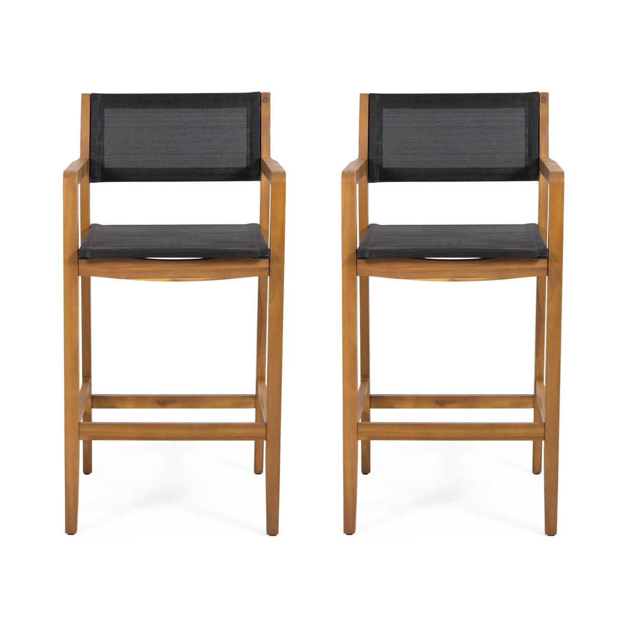 Daiquan Outdoor Acacia Wood Barstools With Outdoor Mesh (Set Of 2)