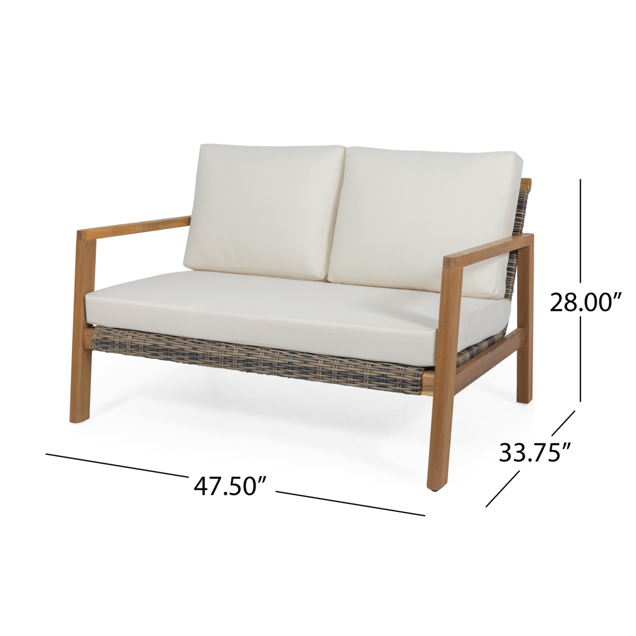 Kedan Outdoor Acacia Wood Loveseat With Wicker Accents