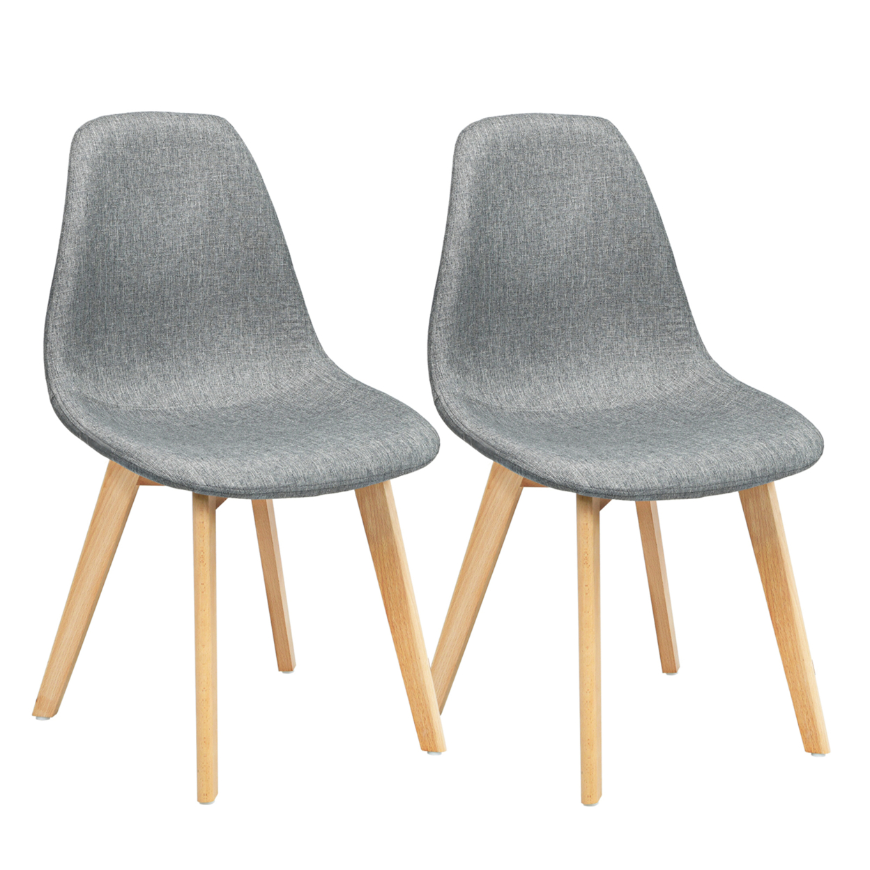 Set Of 2 Dining Chairs Fabric Cushion Kitchen Side Chairs Gray