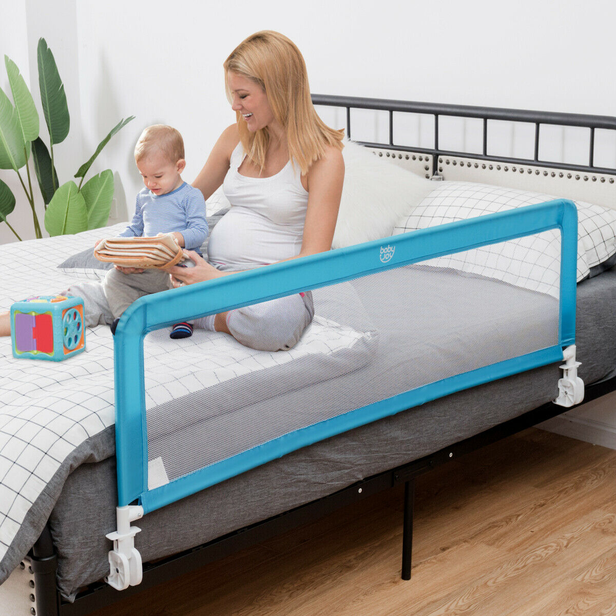 59'' Breathable Baby Children Toddlers Bed Rail Guard Safety Swing Down Blue