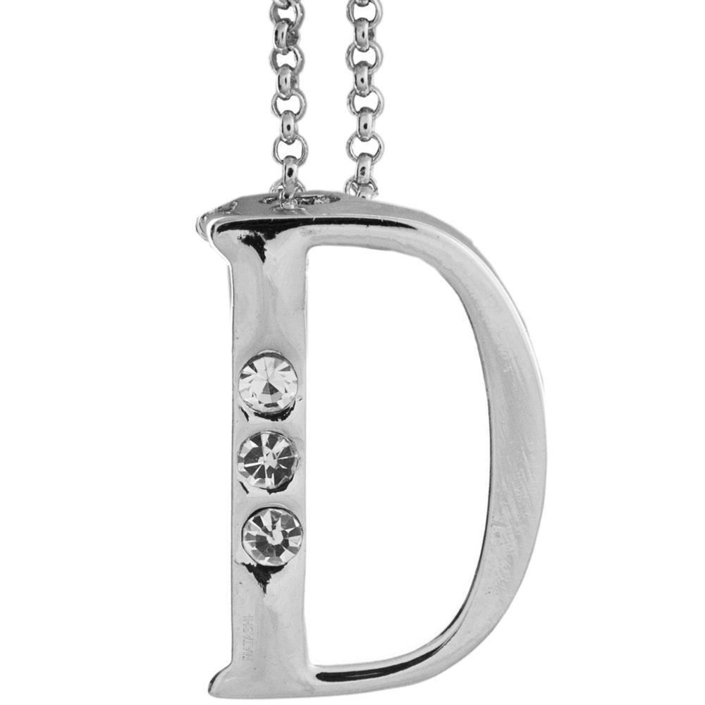 Matashi Rhodium Plated Necklace W Personalized Letter D Initial Design W 16 Extendable Chain W Clear Crystals Jewelry Gift For Christmas