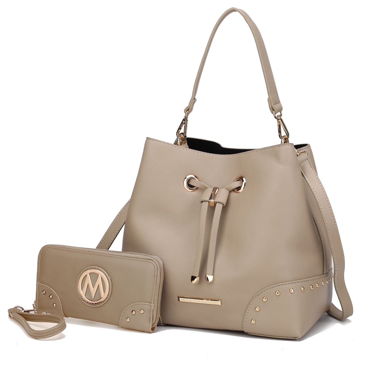 MKF Collection Callie Solid Bucket Handbag With Matching Wallet By Mia K - Beige