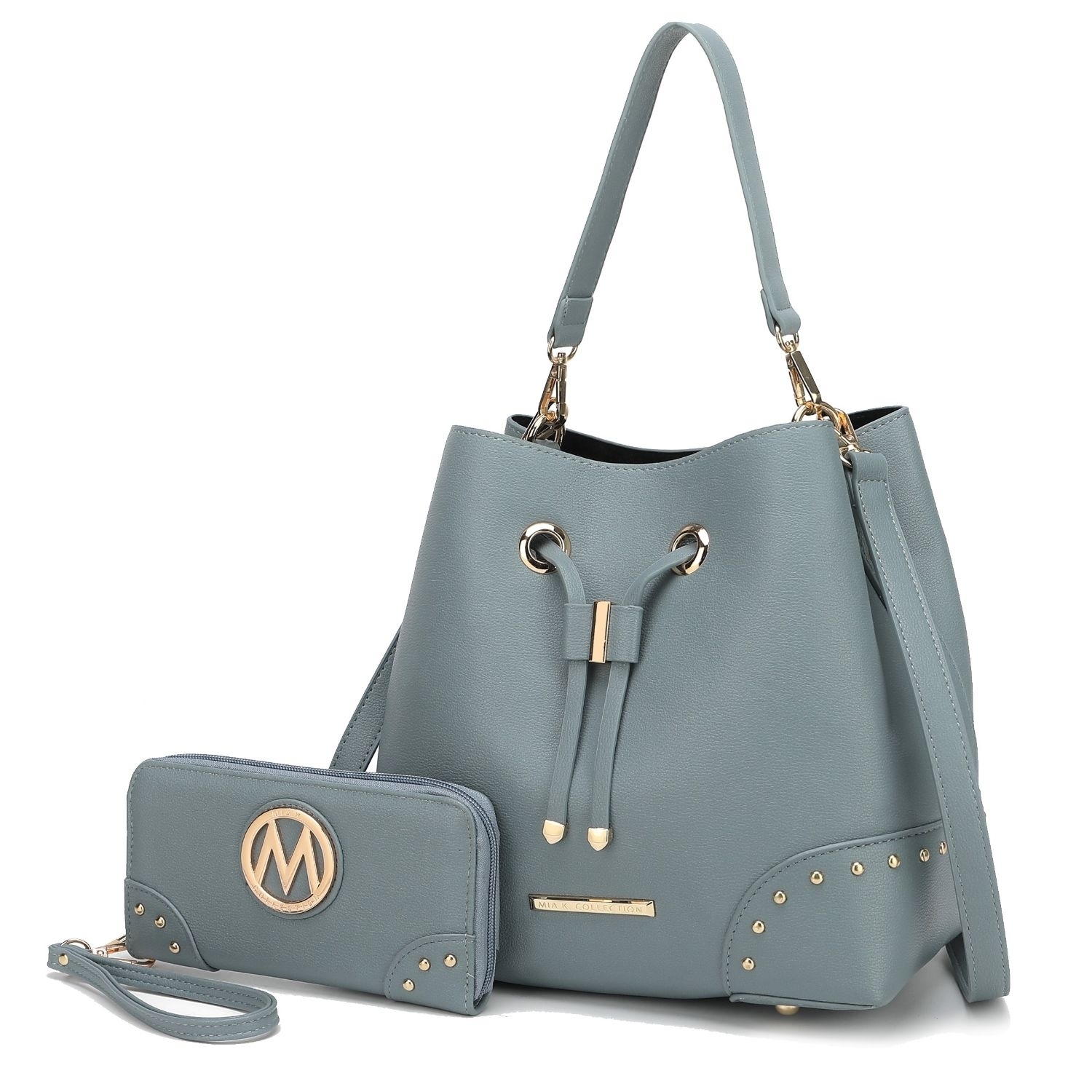 MKF Collection Callie Solid Bucket Handbag With Matching Wallet By Mia K - Denim
