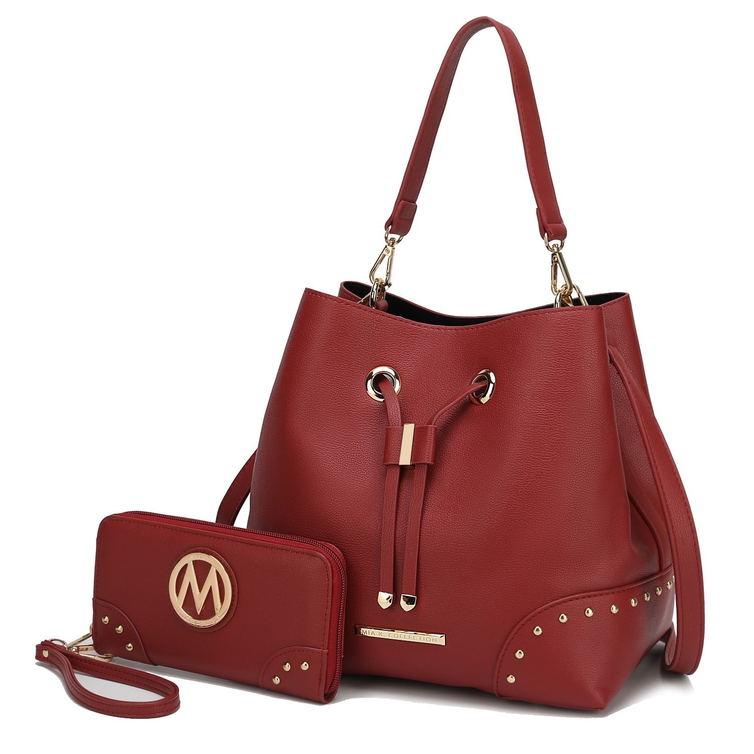 MKF Collection Callie Solid Bucket Handbag With Matching Wallet By Mia K - Wine