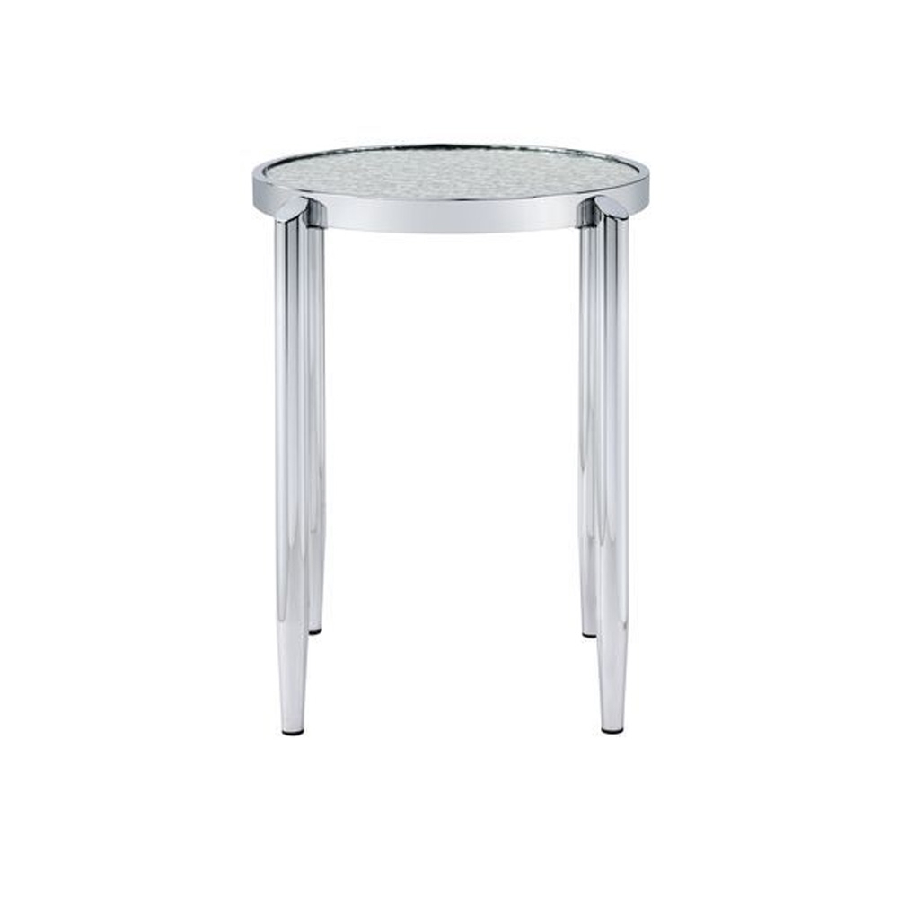 End Table With Tubular Rounded Legs And Frosted Glass Top, Silver- Saltoro Sherpi