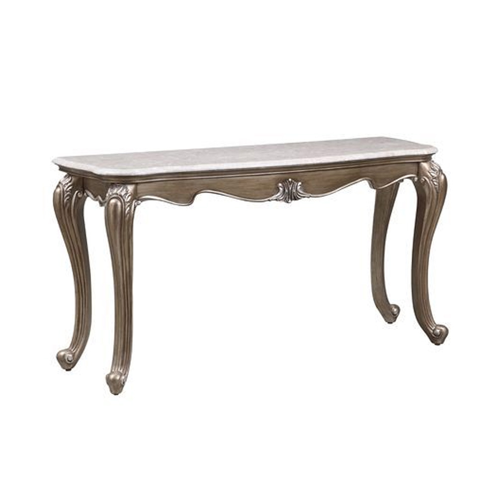 Sofa Table With Marble Top And Queen Anne Legs, Gold- Saltoro Sherpi