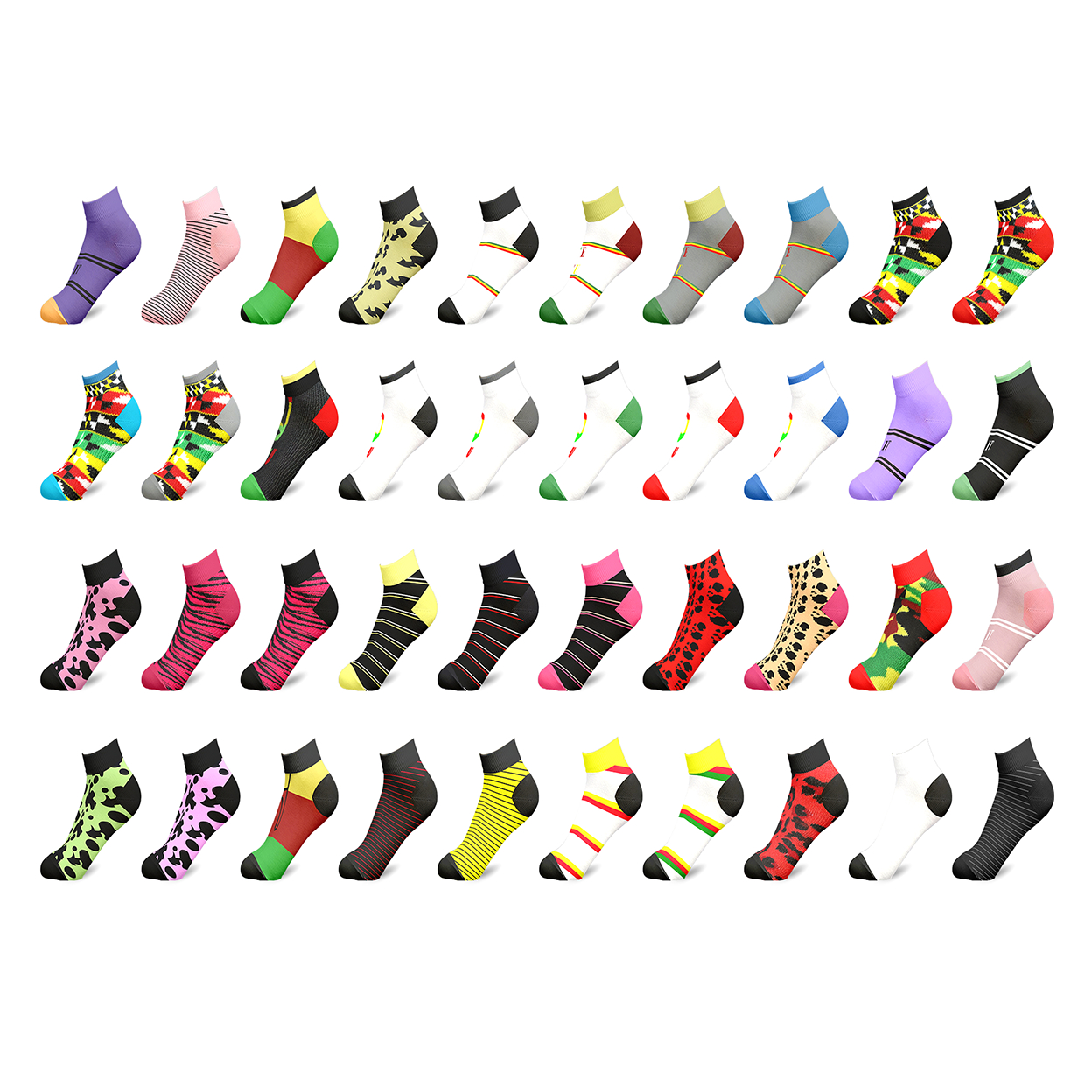 Multi-Pack: Women’s Breathable Fun Funky No Show Low Cut Ankle Socks - 20-Pairs