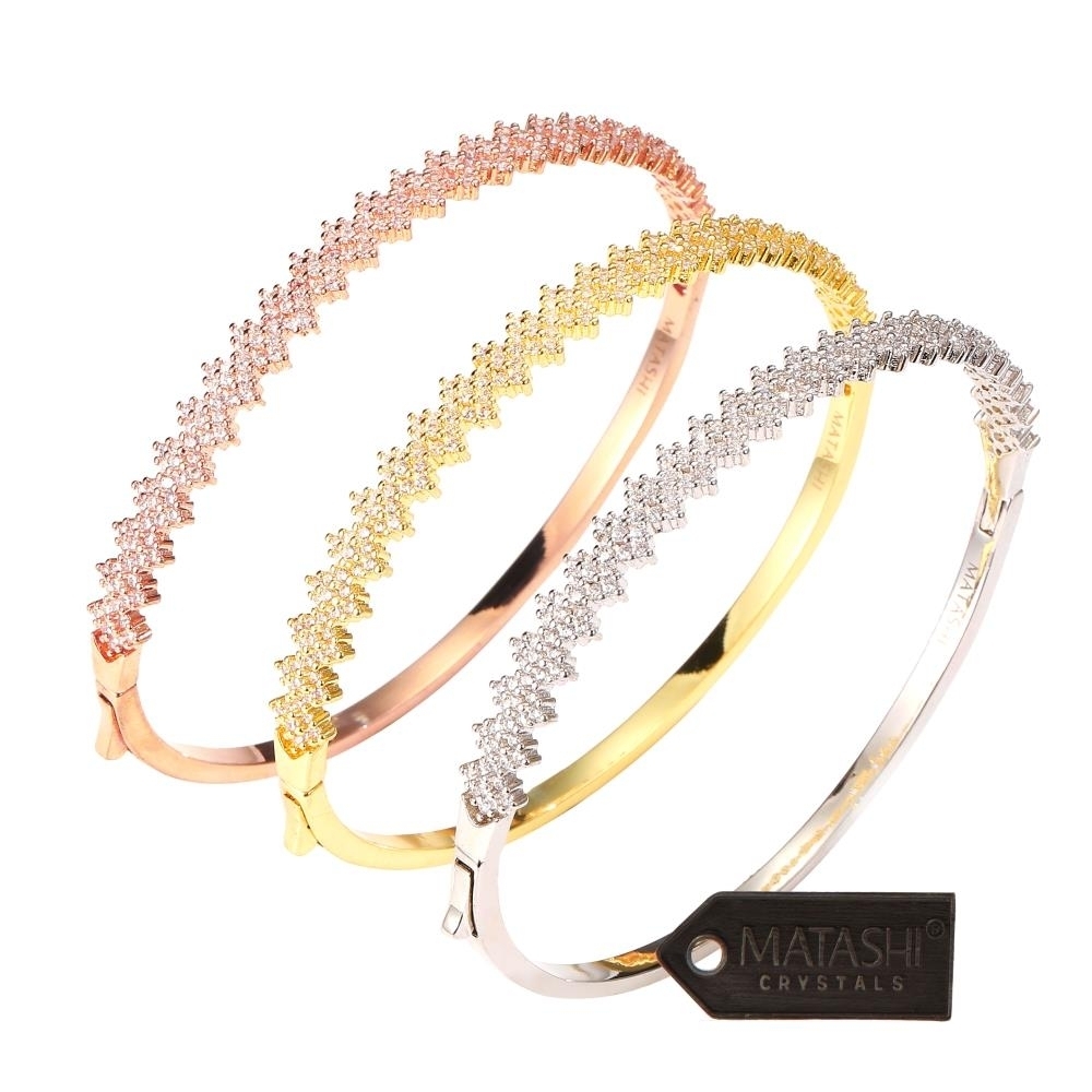 Matashi Bangle Bracelets For Women (3-Piece Set) Cubic Zirconium Rose Gold, Gold & White Gold-Plated Finish , Trendy Fashion Jewelry