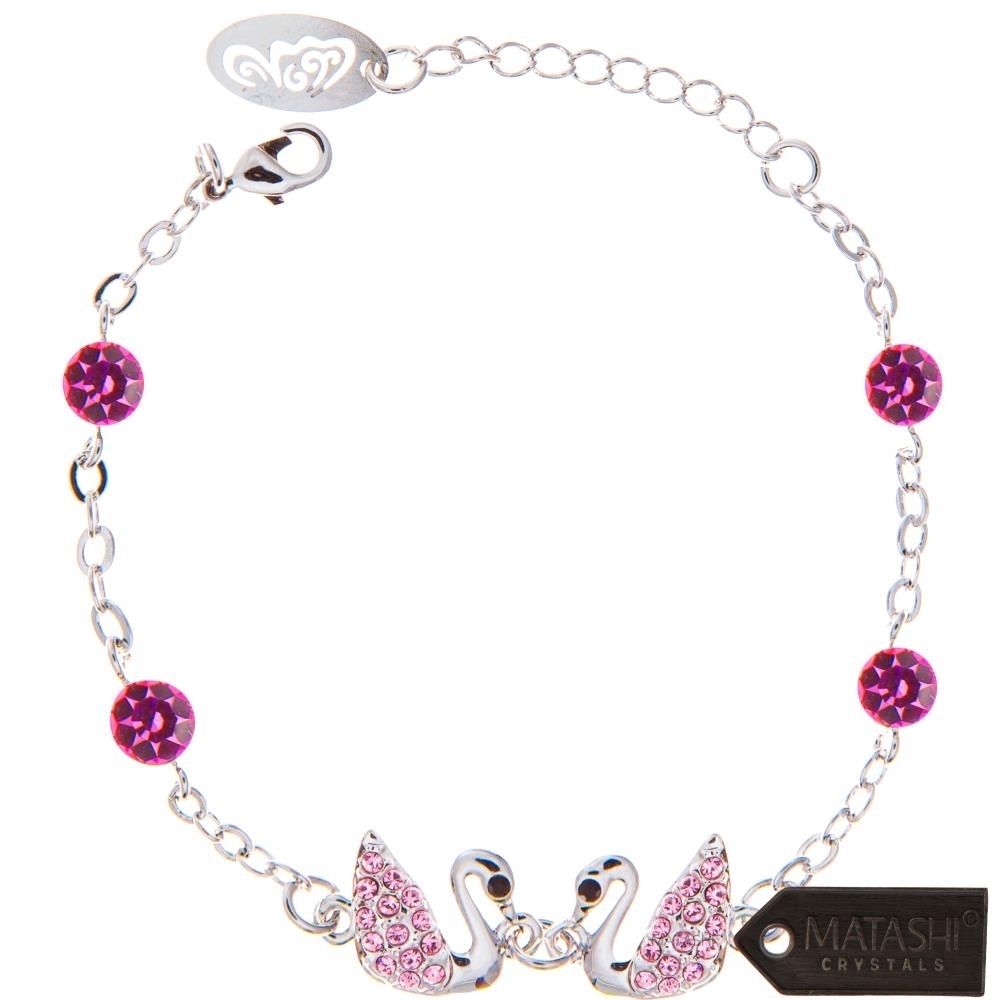 Matashi Rhodium Plated Bracelet With Loving Swans Design With Lobster Clasp And High Quality Rose Crystals