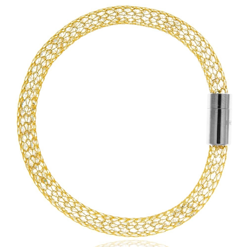 Matashi 7 18K Gold Plated Mesh Bangle Bracelet With Magnetic Clasp And High Quality Crystals